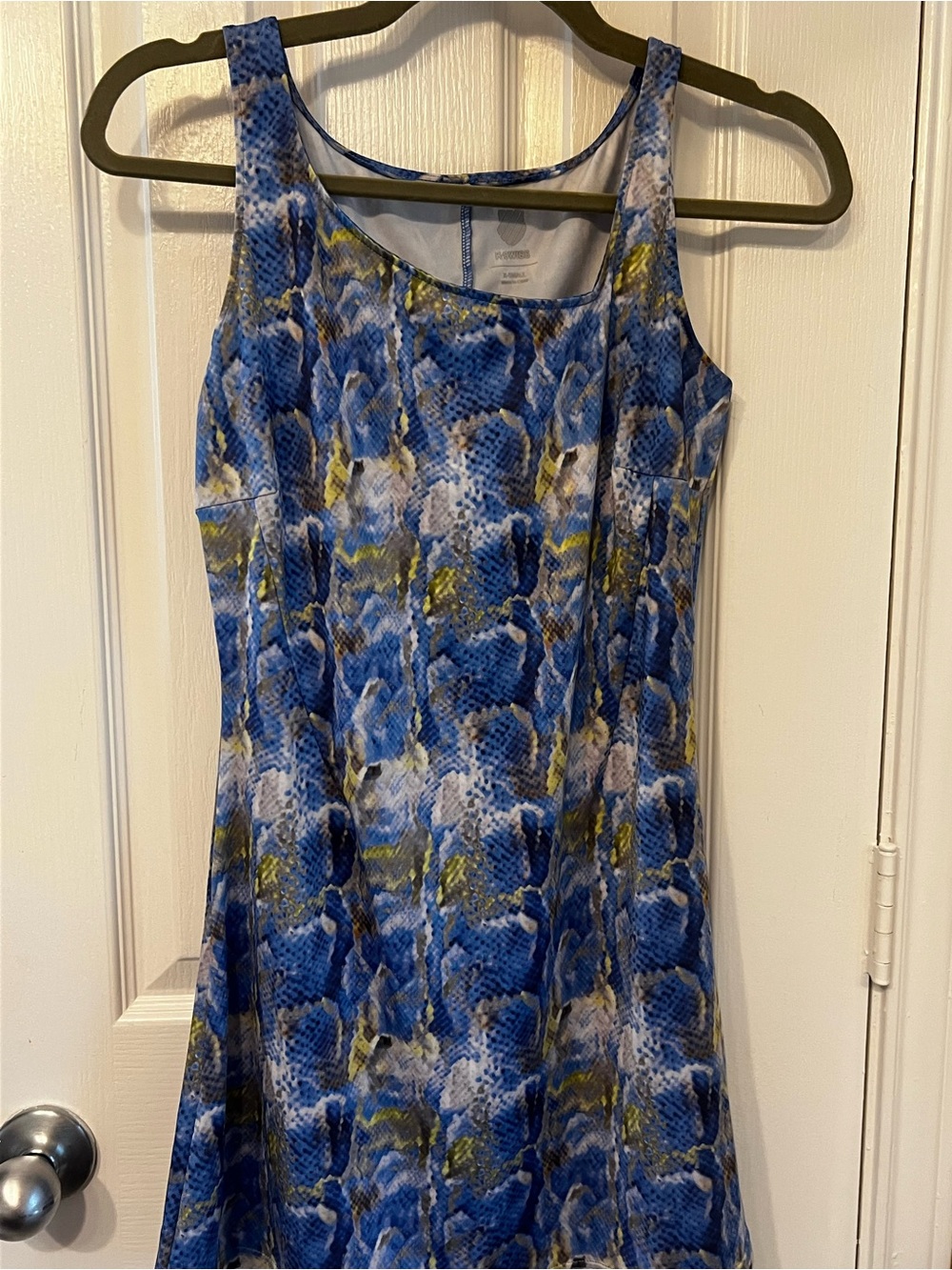 K-Swiss Sideline Performance Tennis Dress in Blue & Green Snake Print, Size XS